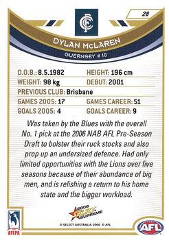 2006 Select AFL Supreme #28 Dylan McLaren Back